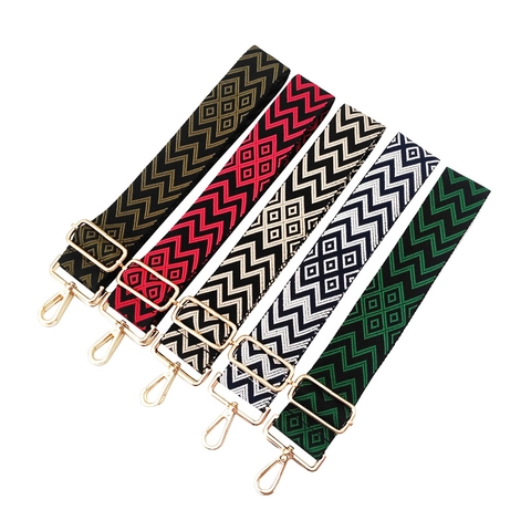 Woven Bag Shoulder Strap Adjustable Wide Crossbody Replacement Belt Geometric Pattern Polyester Cotton Metal Buckle