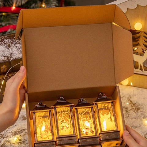 Lanterne A Vento LED Natalizie Ornamenti Appesi In Plastica Bronzo Retrò Per Decorazione Tavola Con Motivi Festivi