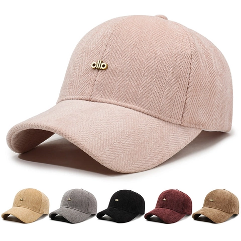 Gorra De Béisbol Con Diseño De Espiga Algodón Cálido Logo Metálico Ajustable Visera Curva Sombrero Hombre Mujer