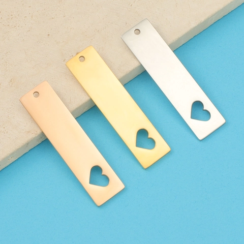 Rechteckige Anhänger Etiketten 304 Edelstahl Spiegel Poliert Herz Ausschnitt DIY Schmuckherstellung Charms Halskette