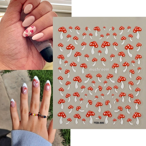 Autocollants À Ongles En Relief 5D Jardin De Champignons Impression UV Décalcomanies De Manucure Imperméables Pour Femmes