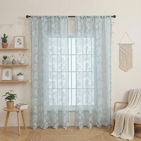 French Pastoral Floral Lace Sheer Curtains Light Filtering Hollow Out Window Drapes For Bedroom Living Room Home Decor