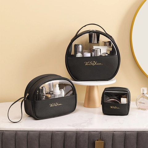 Borsa Da Toilette Da Viaggio Grande Capacità Impermeabile Pelle PU PVC Trasparente Organizzatore Trucco Portatile Maniglia Cerniera