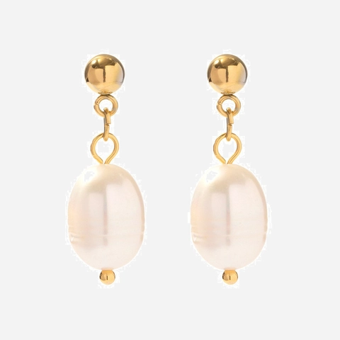 Zoetwaterparel Hanger Oorbellen Roestvrij Staal 18K Verguld Frans Vintage Elegant Sieraden Voor Dames