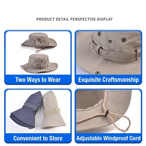Wide Brim Boonie Hat Unisex Sun Protection Foldable Fishing Hiking Bucket Hat Double Sided Breathable Outdoor Summer Cap