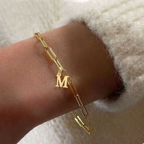 Bracelet Chaîne Trombone En Acier Inoxydable Avec Pendentif Lettre Alphabet Bijoux Mode Élégants Pour Femmes Cadeau