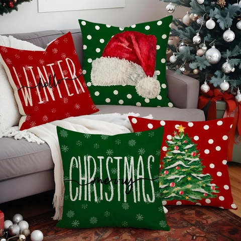 Fundas De Cojín De Navidad Lino Fundas De Almohada Decorativas Invierno Copo De Nieve Árbol Para Sofá Sala Decoración Festiva