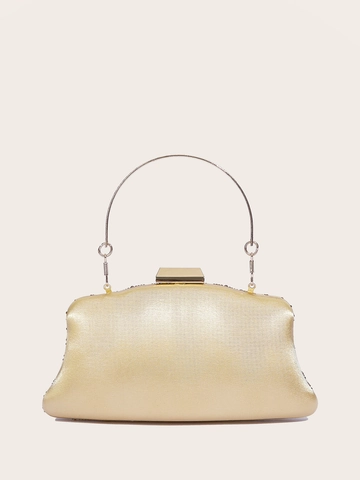 Bolso De Noche Con Diamantes De Imitación Terciopelo Satén Acolchado Mango Anillo Metal Cadena Para Fiesta Boda Elegante