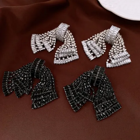 Luxury Tassel Dangle Earrings Copper With 925 Sterling Silver Earring Post Shiny Zircon Bowknot For Women Elegant Jewelry