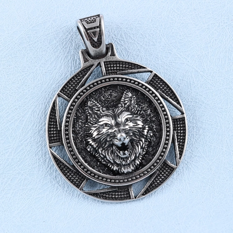 Collana Con Pendente Testa Di Lupo Acciaio Inossidabile Vichingo Nordico Animale Mitico Rilievo Fascino Rotondo Gioielli