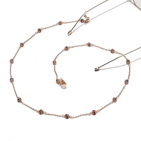 Cadena Para Gafas Aleación Oro Diamantes Imitación Coloridos Esfera Hueca Antideslizante Correa Gafas Accesorio Decorativo Mujer