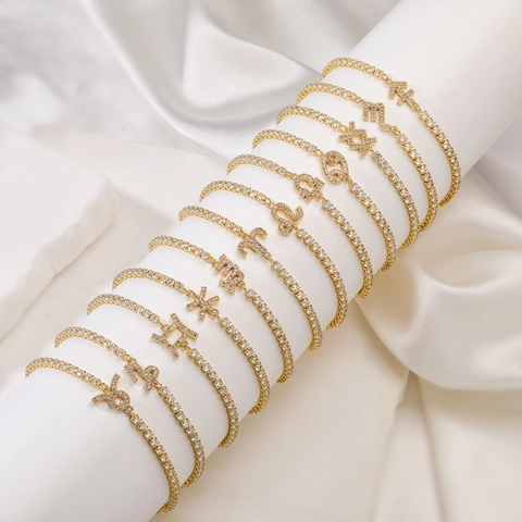 Copper Twelve Zodiac Signs Adjustable Slider Bolo Bracelet For Women Inlaid Zirconia Fashion Daily Birthday Jewelry Gift