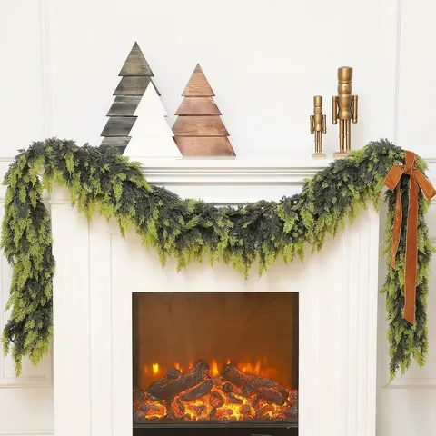 Artificial Christmas Norfolk Pine Garland Realistic Faux Cedar Vine For Fireplace Mantle Staircase Door Holiday Greenery