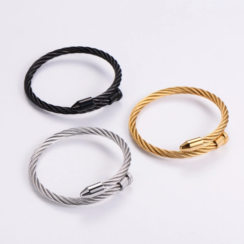 Brazalete Abierto De Acero Inoxidable 316L Con Diseño De Cable Trenzado Estilo Punk Industrial Urban Streetwear Unisex