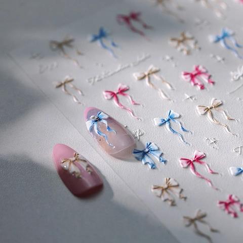 5D Relief Nail Art Stickers Holographic Bowknot Butterfly Design Self-Adhesive Ultra Thin DIY Manicure Decals For Women