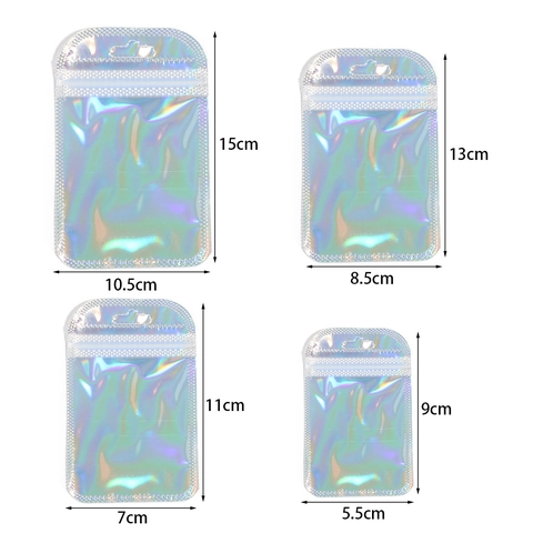 Holographic Ziplock Packaging Bags Resealable Iridescent Plastic Pouches With Hanging Hole For Jewelry Gift Storage