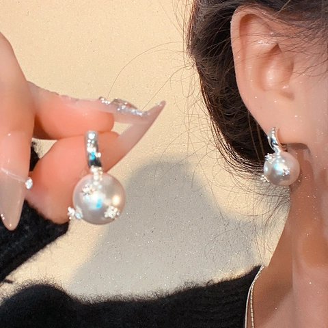Artificial Pearl Stud Earrings With 925 Sterling Silver Earring Post Zircon Star Inlay Vintage C Shaped Jewelry For Women