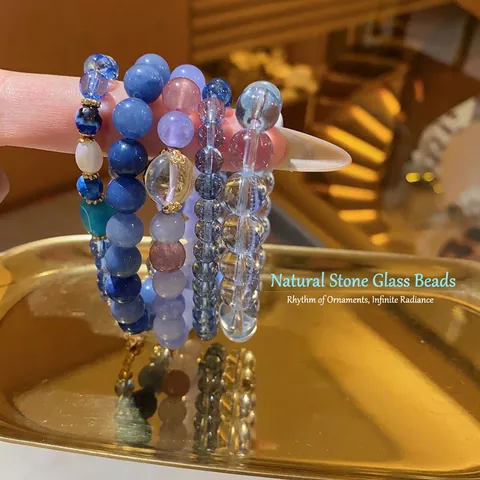 Bracciale Di Perline Con Zircone E Cristallo Artificiale Elastico Pietra Blu Gioielli Eleganti Fatti A Mano Per Donna