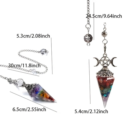 Seven Chakra Natural Crystal Stone Pendulum Necklace Resin Hexagonal Point Healing Dowsing Energy Triple Goddess Pentagram