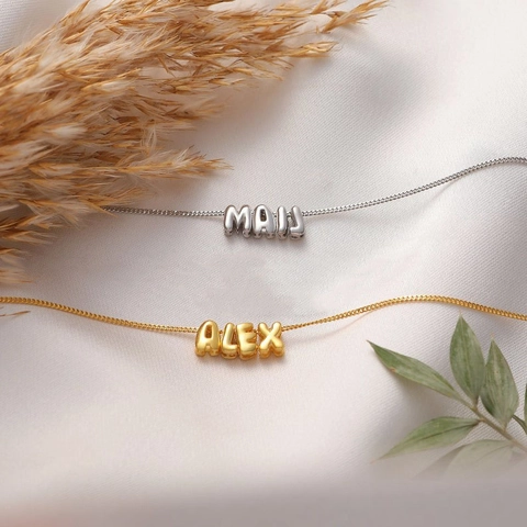 Alphabet Letter Pendant Necklace Copper 18K Gold Plated Bubble Style Elegant Fashion Women Neck Jewelry