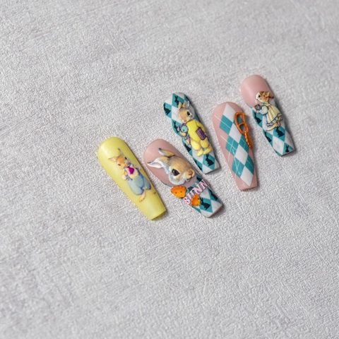 Autocollants Ongles 5D Relief Lapin Fleur Motif Auto-adhésif Décoration Manucure Pour Femmes