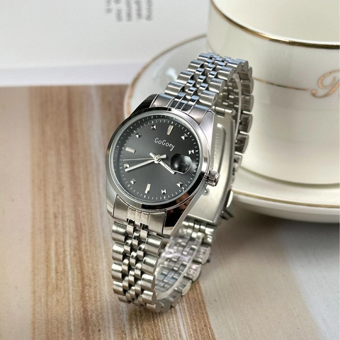 Elegant Women Analog Quartz Watch Stainless Steel Five Link Band Date Calendar Window Luxury Minimalist Wristwatch