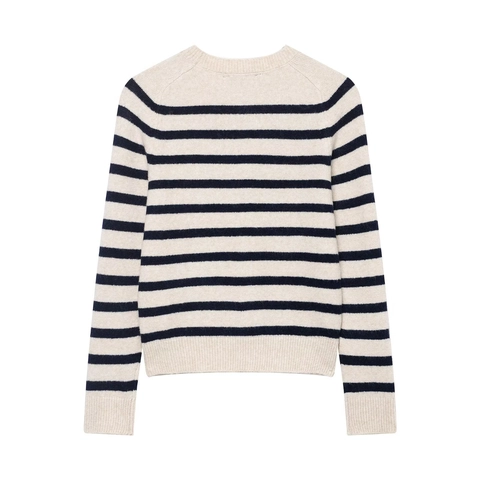 Maglione In Maglia A Righe Da Donna Girocollo Maniche Lunghe Elegante Casual Top Corto Polsini A Costine Maglieria