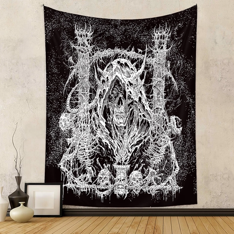 Tapiz De Pared Gótico Cráneo Segador Tela De Fondo Arte Oscuro Poliéster Colgante Para Dormitorio Sala Decoración Hogar