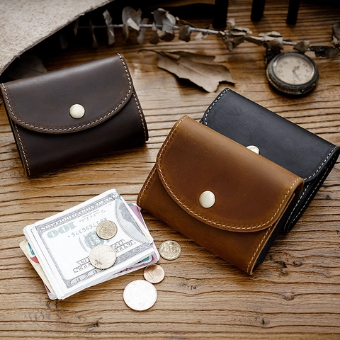 Retro Crazy Horse Genuine Leather Card Holder Accordion Multi Slot Wallet Vintage Cowhide Leather Case With Metal Buckle