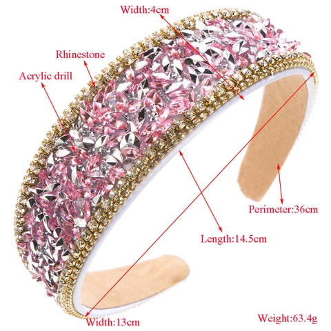 Diadema Ancha con Diamantes de Imitación Barrocos para Mujer Elegante Brillante Cristal Artificial Acolchado Accesorios de Lujo