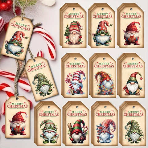 Etichette Regalo Di Natale Gnomo Carta Kraft Etichette Appese Con Spago Decorazione Regalo Ornamento Festivo Retrò