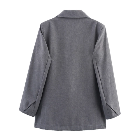 Dames Blazer Jas Grijs Lange Mouwen Vetersluiting Voorzijde Reverskraag Polyester Elegant Kantoor Casual Jas