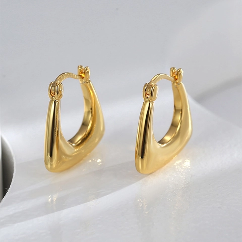 Minimalisti Orecchini a Cerchio Geometrici in Rame Placcato Oro 18K per Donna Con Perno in Argento Sterling 925 Gioielli
