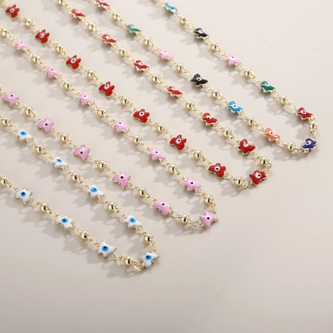 Trendy Evil Eye Butterfly Necklace Copper Gold Plated Enamel Bead Chain Jewelry For Women Boho Style