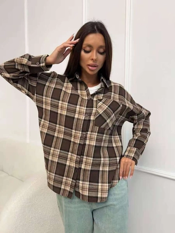 Chemise À Carreaux Femmes Coton Polyester Manches Longues Boutonné Revers Oversize Rétro Chemisier Haut