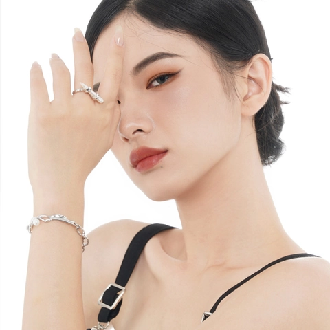 Pulsera de Plata de Ley 925 Metal Líquido Irregular Con Perla Artificial Estilo Coreano Joyería Minimalista para Mujer