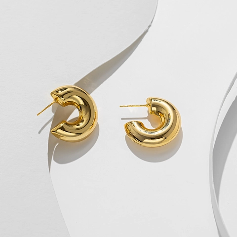 Orecchini A Cerchio Spessi Placcati Oro 18K Acciaio Inossidabile Minimalista Geometrico Cavo A Forma Di C Donne