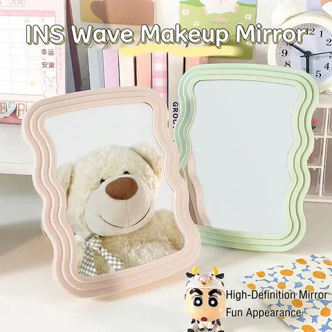 Desktop Makeup Mirror Wavy Border PP Plastic High Definition Irregular Mirror Folding Stand Wall Hanging Ins Minimalist