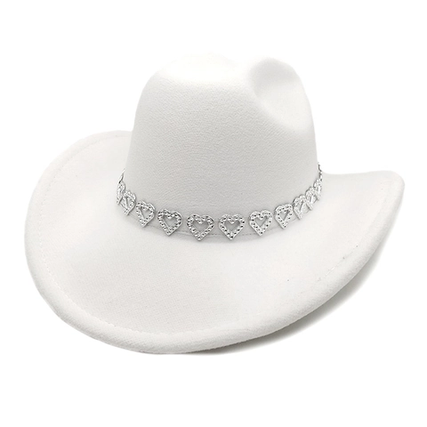 Cappello Da Cowboy Western Feltro A Tesa Larga Protezione Solare Festa All'aperto Retro Con Fascia A Cuore Di Strass