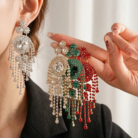 Orecchini Pendenti Nappa Strass Rotondi Vintage Gioielli Rame Con Perno Argento Stile Palazzo Per Donne Lusso