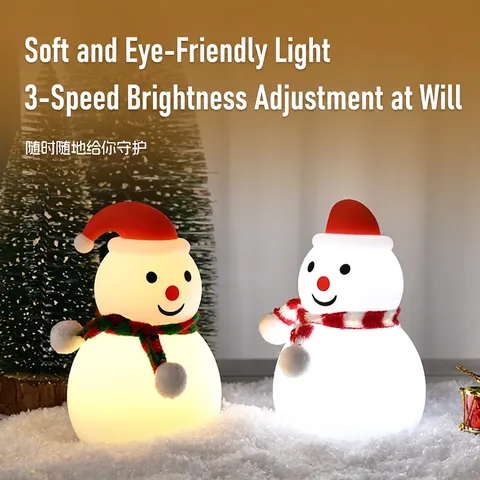 Christmas Snowman Night Light Silicone Bluetooth Speaker LED Tap Sensor Rechargeable Color Changing Bedroom Decor Gift