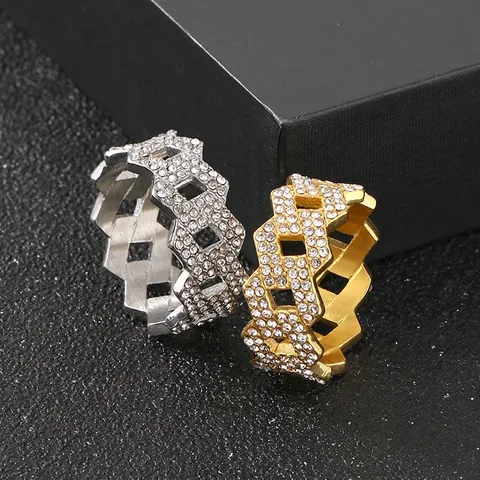 Anillo Hip Hop Hombre Acero Inoxidable Diamantes Imitación Geométrico Cadena Hueca Joyería Moda Regalo