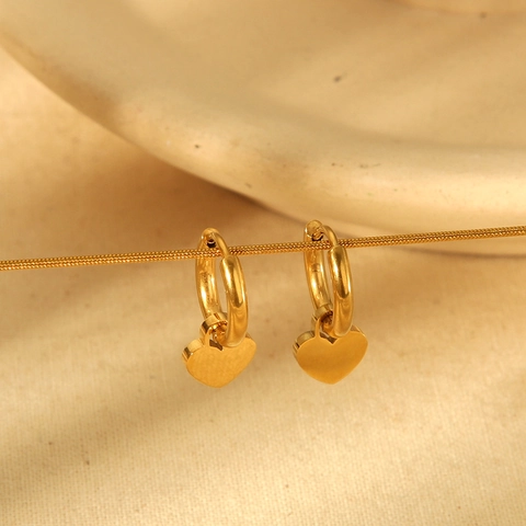 Pendientes De Aro Con Colgante De Corazón Acero Inoxidable Bañado En Oro De 18K Impermeable Joyería Para Mujer