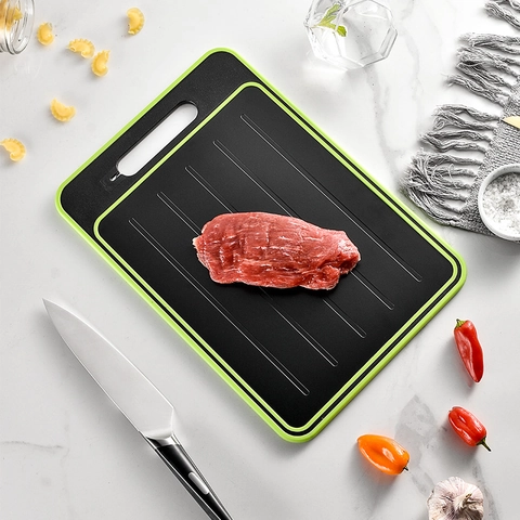 Planche À Découper Dégivrage Rapide Double Face Alliage Aluminium Avec Aiguiseur Et Râpe Pour Cuisine Viande Fruits Antidérapant