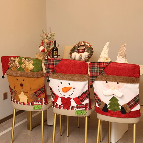 Kerst Stoelhoezen 3D Kerstman Sneeuwpop Eland Stof Pailletten Stoelbeschermers Voor Vakantie Feest Eetkamer Huis Decor