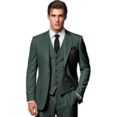 Men Business Suit Jacket Vest And Trousers Polyester Blend Single Breasted Notched Lapel Slim Fit Wedding Formal Elegant