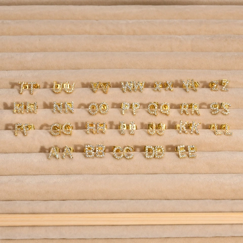 Initial Letter Stud Earrings Copper IP Gold Plated AAA Cubic Zirconia Minimalist Personalized Jewelry For Women
