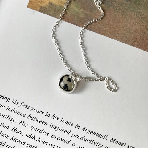 Collana Con Ciondolo A Cuore In Argento Sterling 925 Con Pietra Diaspro Dalmata Zebra Stile Coreano Minimalista Per Donna