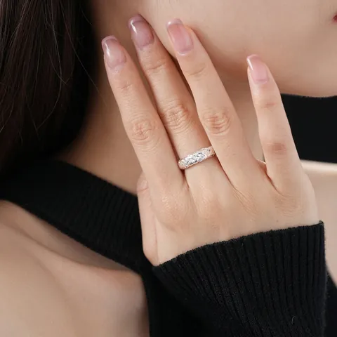 Anillo Abierto De Cobre Con Circonita Textura Trenzada Ajustable Color Plata Retro Elegante Joyería Moda Mujeres