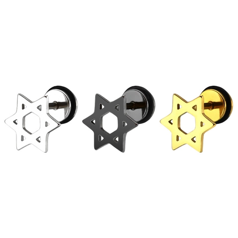 Stainless Steel Hexagram Star Of David Ear Studs Cartilage Piercing Jewelry Hip Hop Style For Men Women Screw Back